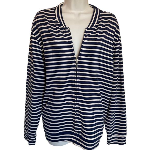 Links Blue Strip Zipper Casual Vaca Cottage Cardigan W/pockets XL - Picture 1 of 7